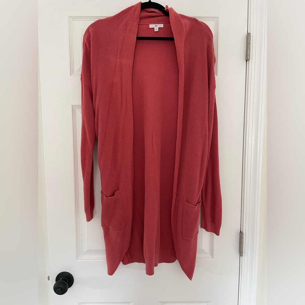 BP. Open Knit Long Cardigan- Coral, Sz. M